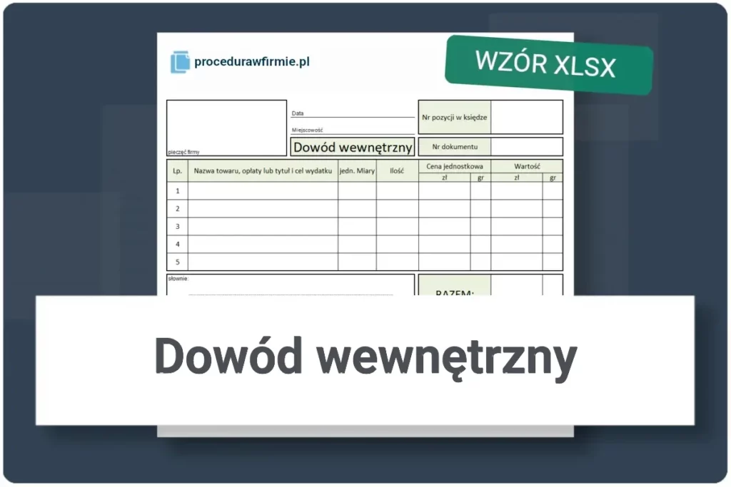 Dowod wewnetrzny wzor dokumentu XLSX  do pobrania