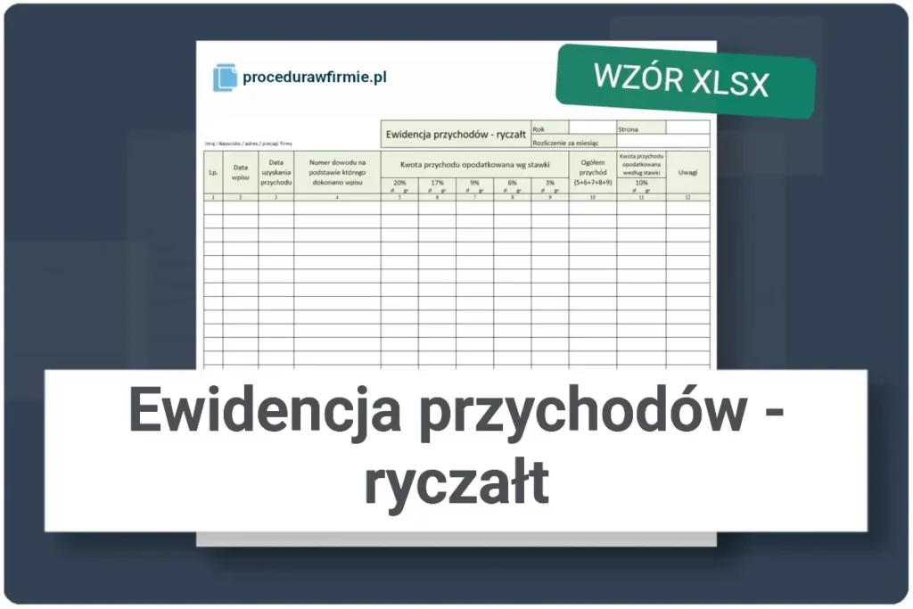 Ewidencja przychodow ryczalt wzor dokumentu do pobrania format XLSX