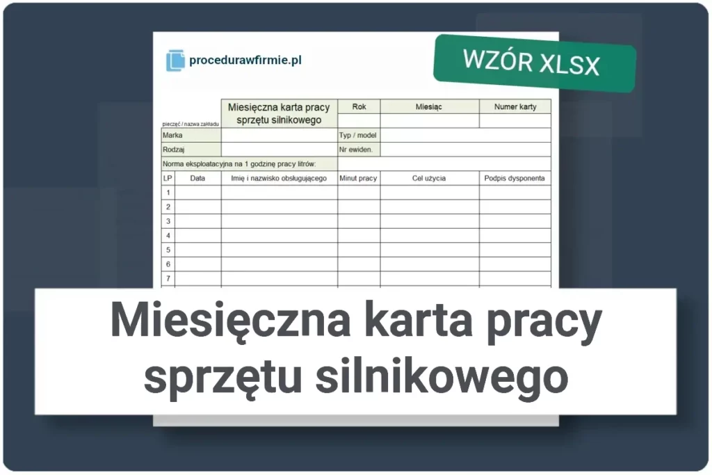 Karta pracy sprzetu silnikowego miesieczna wzor dokumentu XLSX