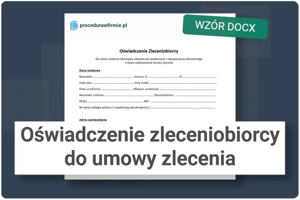 Oswiadczenie zleceniobiorcy do umowy zlecenia wzor DOCX