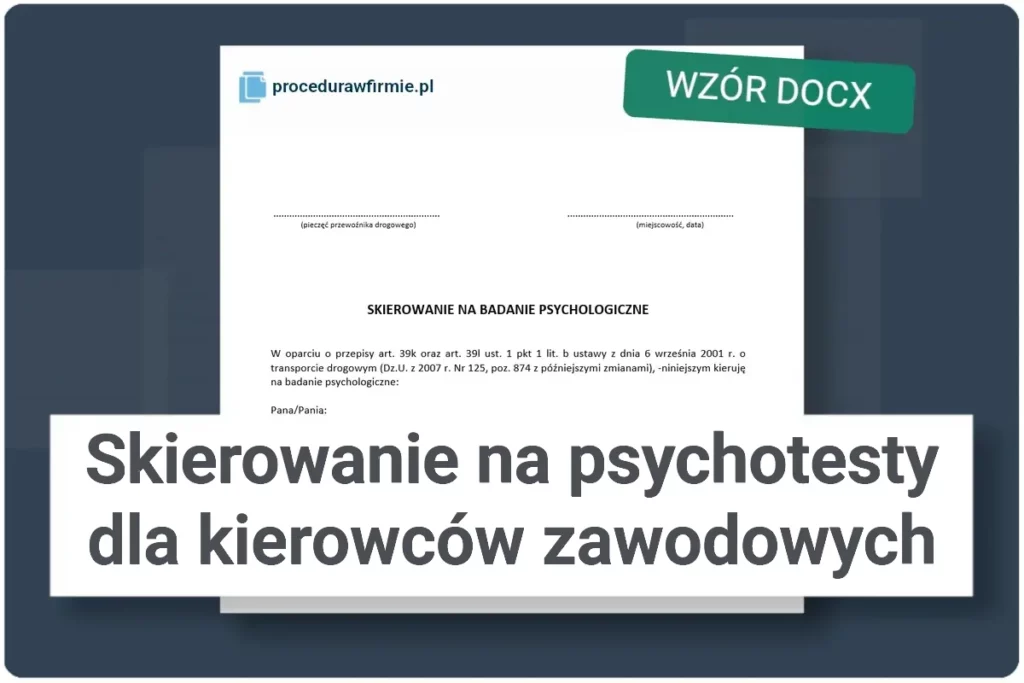 Skierowanie na badania psychologiczne psychotesty kierowcow format DOCX