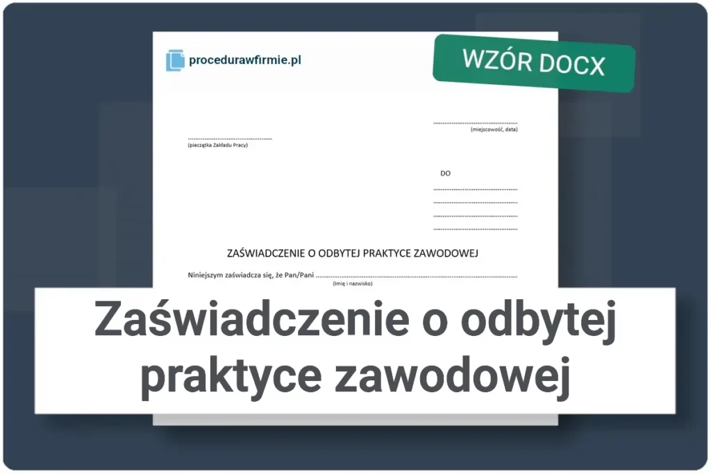 Zaswiadczenie o odbytej praktyce zawodowej DOCX