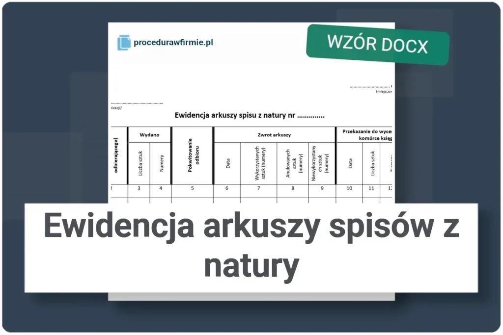 Wzor dokumentu ewidencja arkuszy spisow z natury plik DOCX