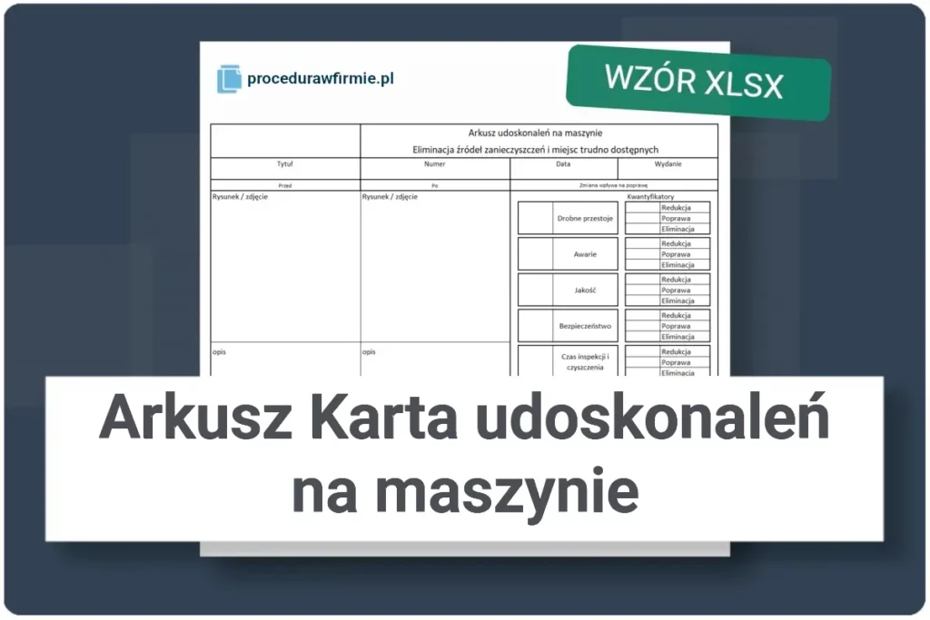 arkusz karta udoskonalen na maszynie wzor kaizen XLSX