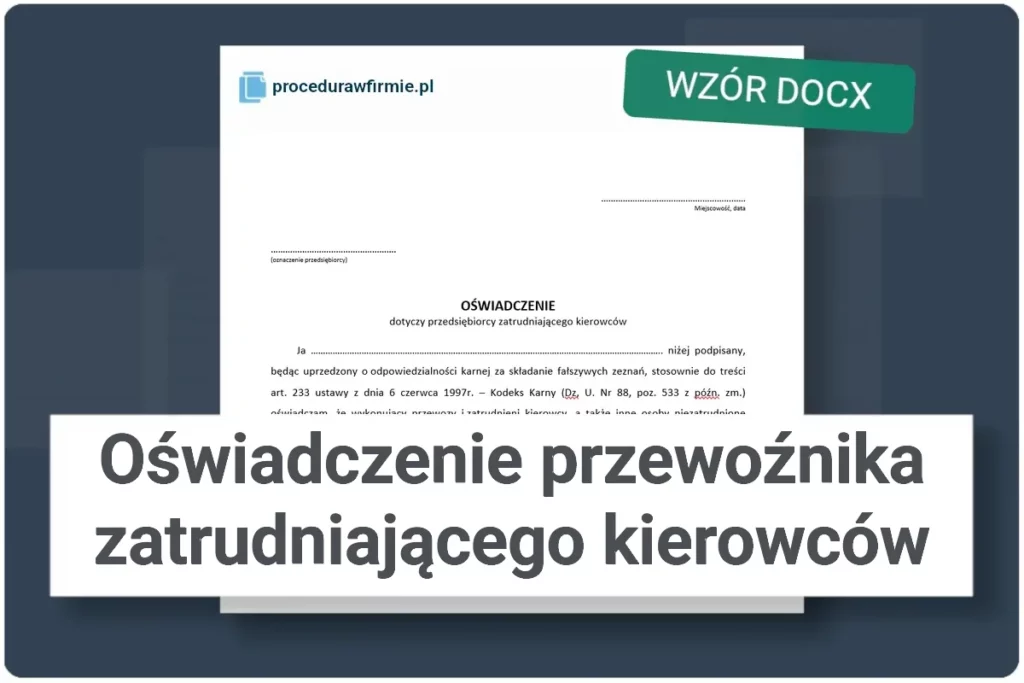 Oswiadczenie przewoznika zatrudniajacego kierowcow format DOCX wzor urzedowy