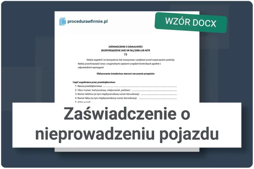 Wzor pliku zaswiadczenie o nieprowadzeniu pojazdu urlopowka DOCX