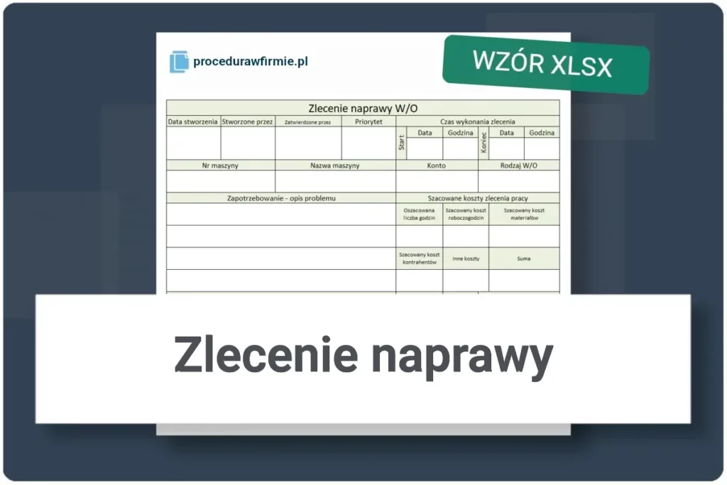 zlecenie naprawy wzor formularza serwisowego XLSX