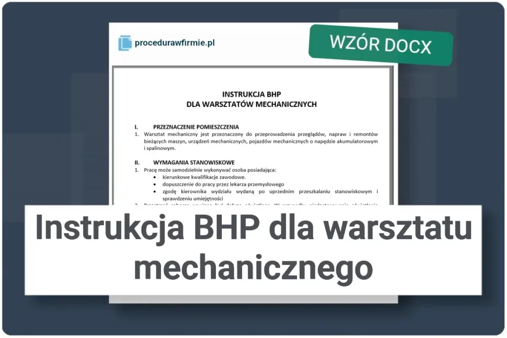 Instrukcja BHP dla warsztatu mechanicznego wzor dokumentu DOCX