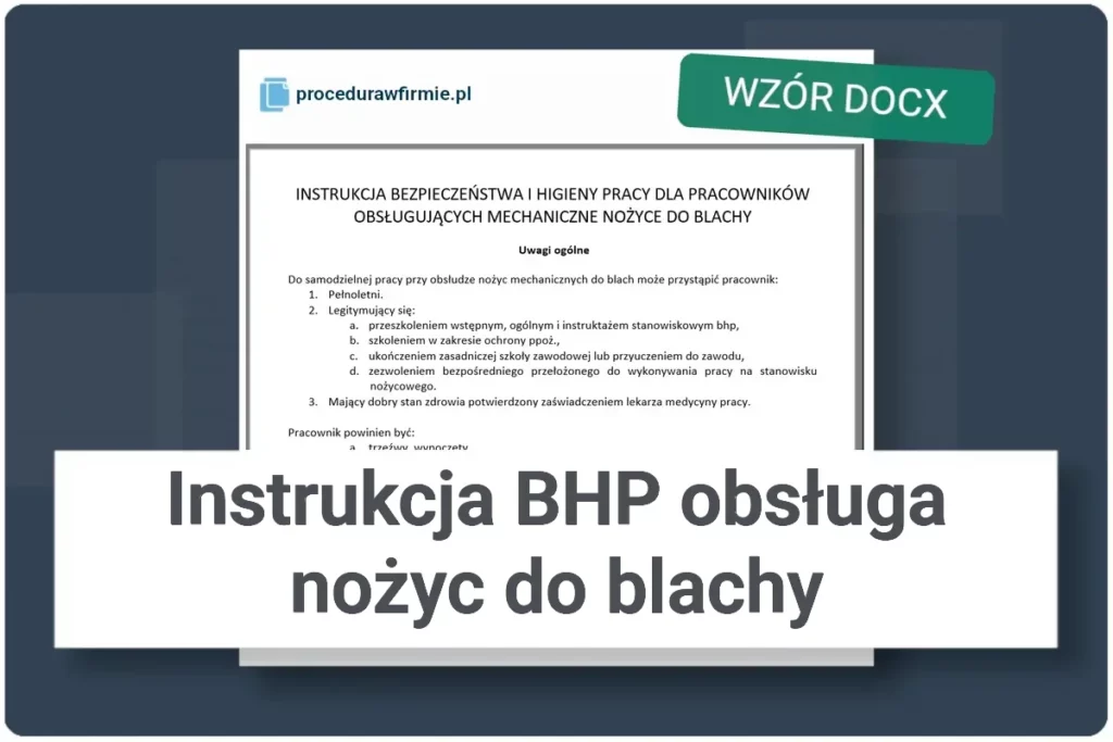 Instrukcja BHP obsluga mechanicznych nozyc do blachy wzor dokumentu DOCX