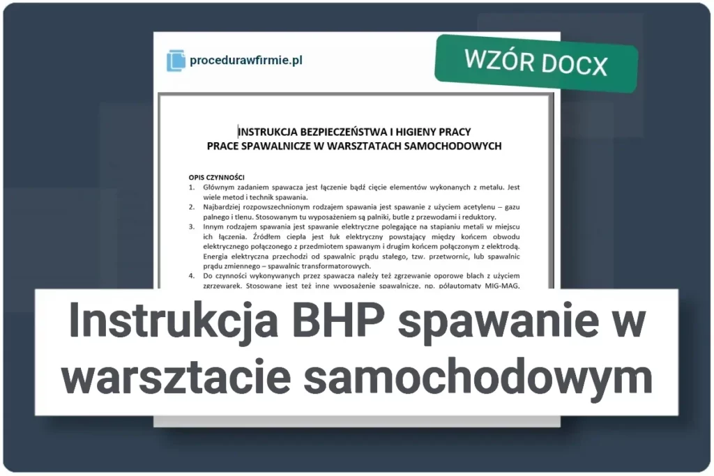 Instrukcja BHP spawanie w warsztacie samochodowym wzor DOCX