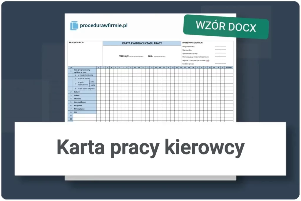 Karta pracy kierowcy wzor DOCX do pobrania