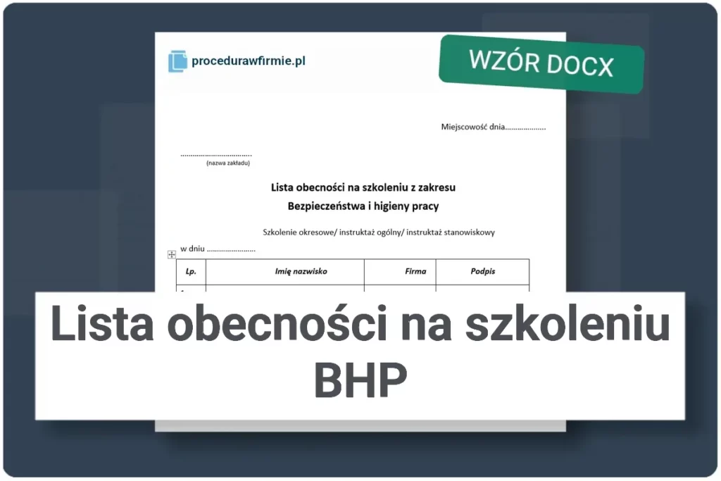 Lista obecnosci na szkoleniu BHP wzor DOCX