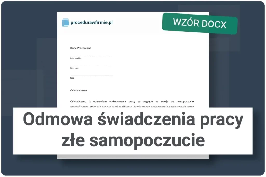 Odmowa swiadczenia pracy zle samopoczucie wzor DOCX
