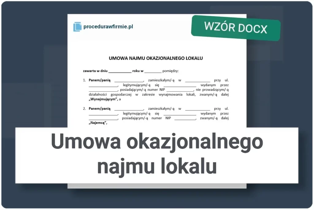 Umowa okazjonalnego najmu lokalu wzor DOCX do pobrania